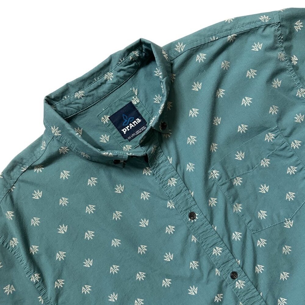 Prana Broderick Button Down Shirt Short Sleeve Shirt Mens Sz XXL Dusty Alo Green